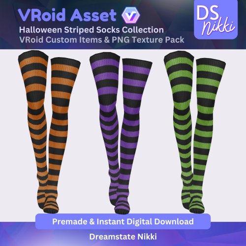 More information about "VRoid Studio Outfit – Stylish Halloween Striped Socks, VRoid Custom Items & PNG Textures Pack, VTuber Clothes, Digital Asset"