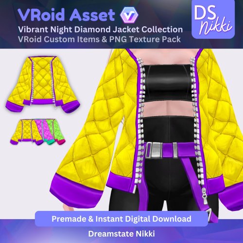 More information about "VRoid Studio Outfit – Stylish Diamond Jacket Set, VRoid Custom Items & PNG Textures Pack, VTuber Clothes, Digital Asset"